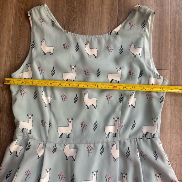 LA Soul Dress With Lama Print Sz M Fit And Flare Light Blue With Pockets Y2K - Picture 4 of 11
